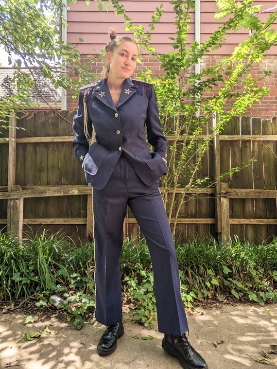 RARE 1970s Navy Blue Military Style Suit - image 3