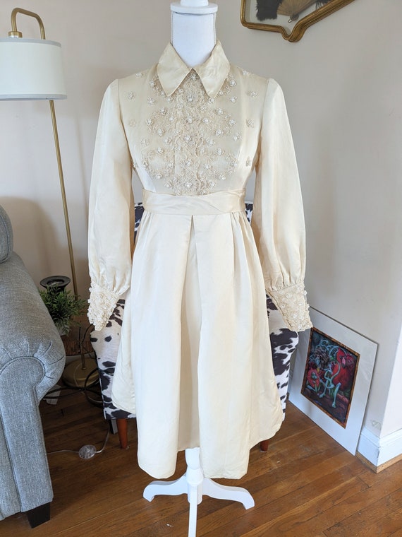50s Cream Silk and Lace I. Magnin Babydoll Dress