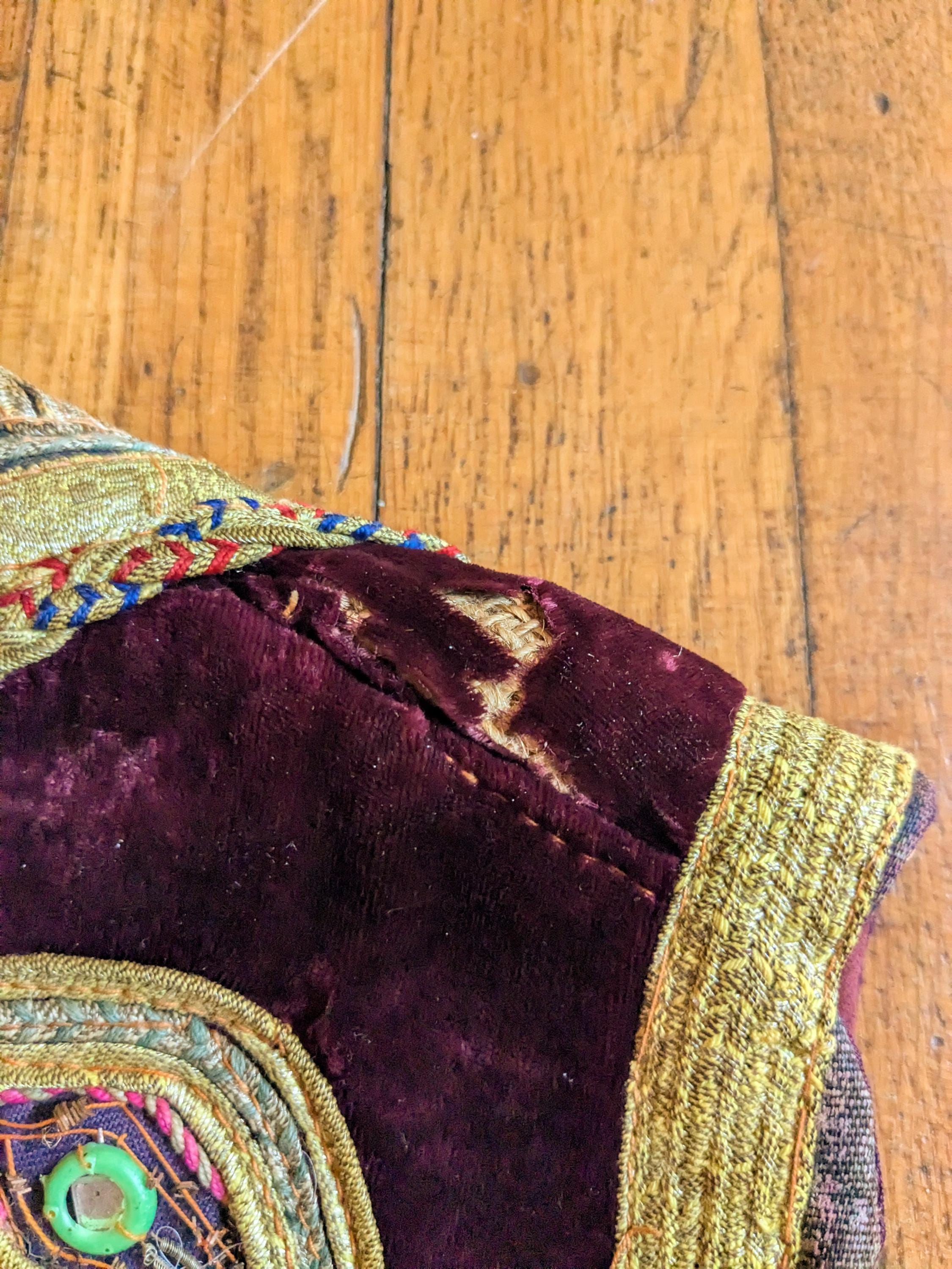 60s Jimi Hendrix Maroon Velvet Vest With Gold Metal Trim and Braid