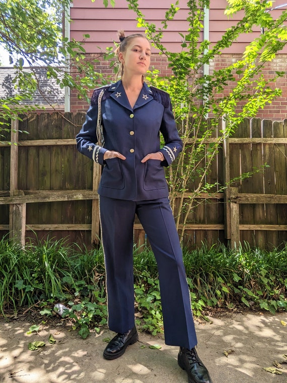 RARE 1970s Navy Blue Military Style Suit - image 2