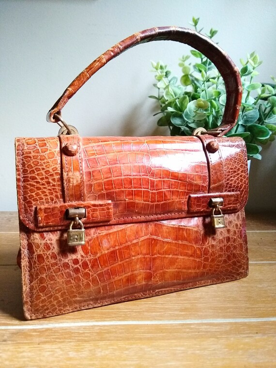 Amazon.com: Genuine Brown Glossy Crocodile Vintage 50's Leather Handbags  for Women : Handmade Products