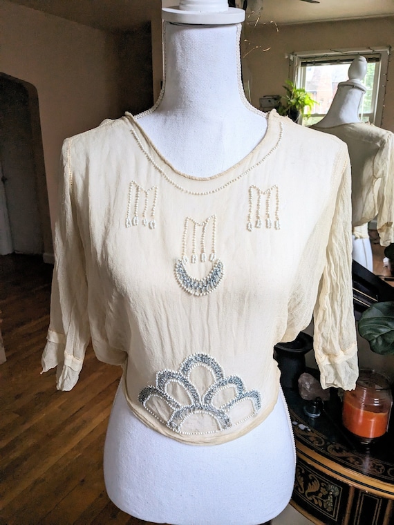 Edwardian Beaded and Embroidered Sheer Silk Blouse