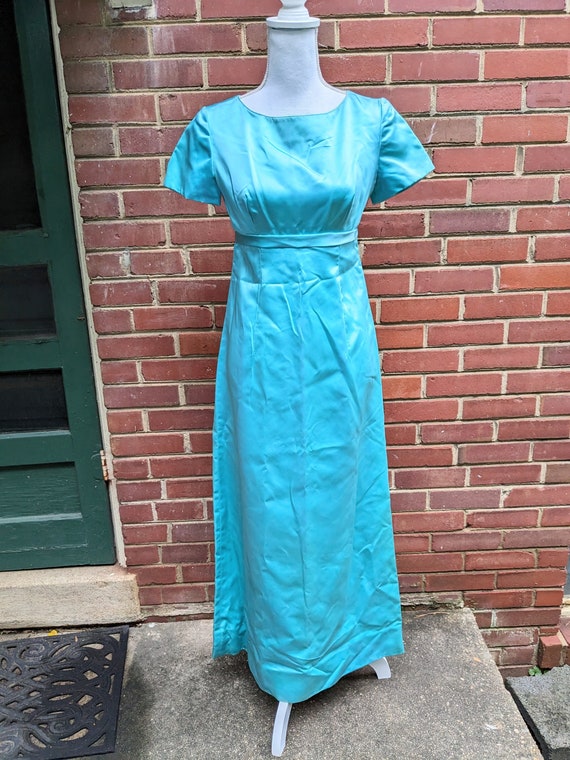 1960s Baby Blue Satin Gown