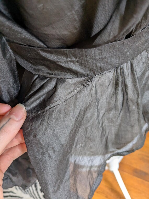 Victorian Black Silk Wrapper with Black Net Ruffle - image 8