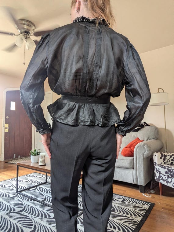 Victorian Black Silk Wrapper with Black Net Ruffle - image 5