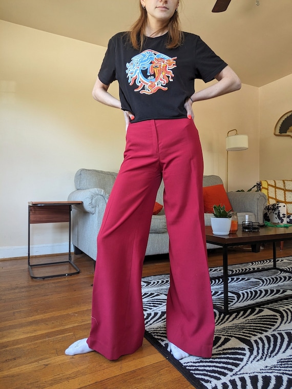 70s Red Bell Bottom Trousers - image 1