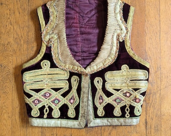1960s Purple Velvet Metallic Gold Embroidered Turkish Mens Hippie