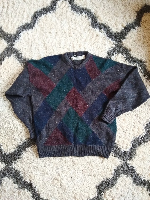 Vintage Handcrafted Irish Wool Intarsia Sweater - image 1