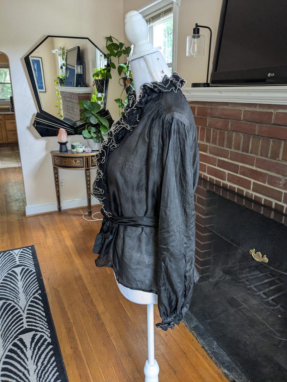 Victorian Black Silk Wrapper with Black Net Ruffle - image 2