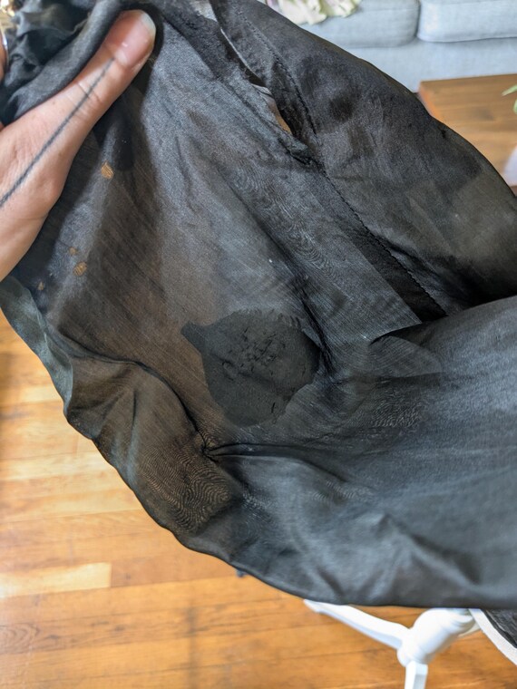 Victorian Black Silk Wrapper with Black Net Ruffle - image 9