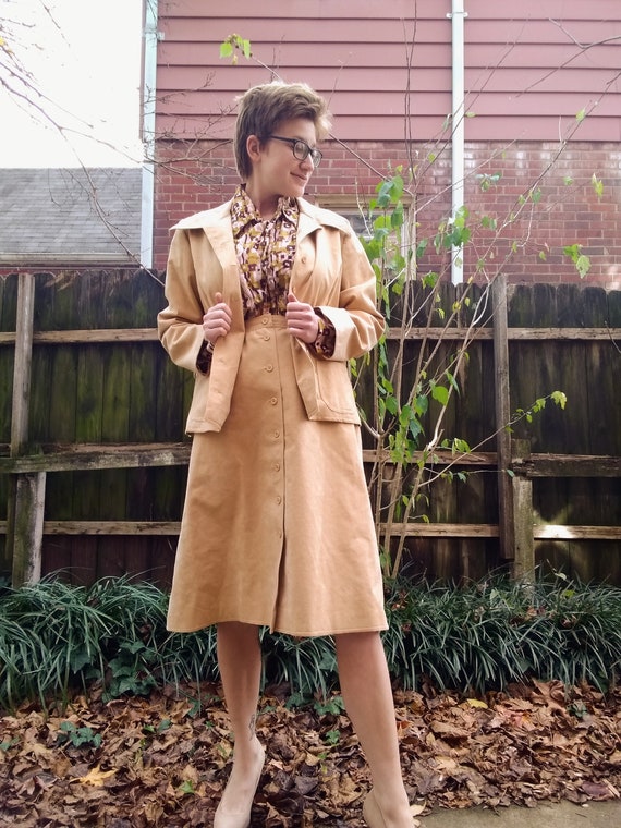 70s Camel UltraSuede Skirt Suit