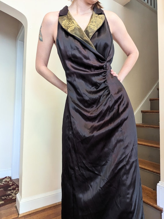 90s Crepe Back Satin Embroidered Gown