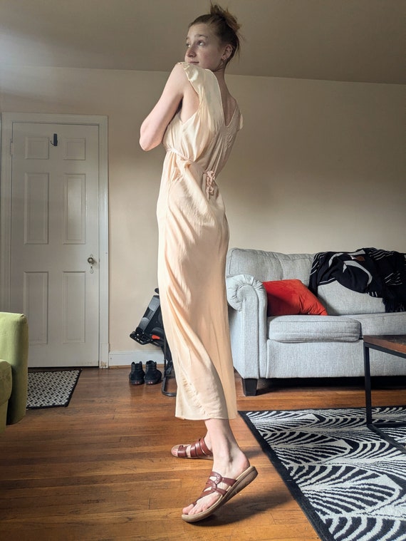 1930s vintage Nightgown slip dress, peachy pink silky smocked night dress
