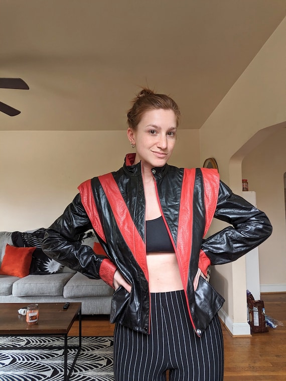 1980s Black and Red Leather Jacket