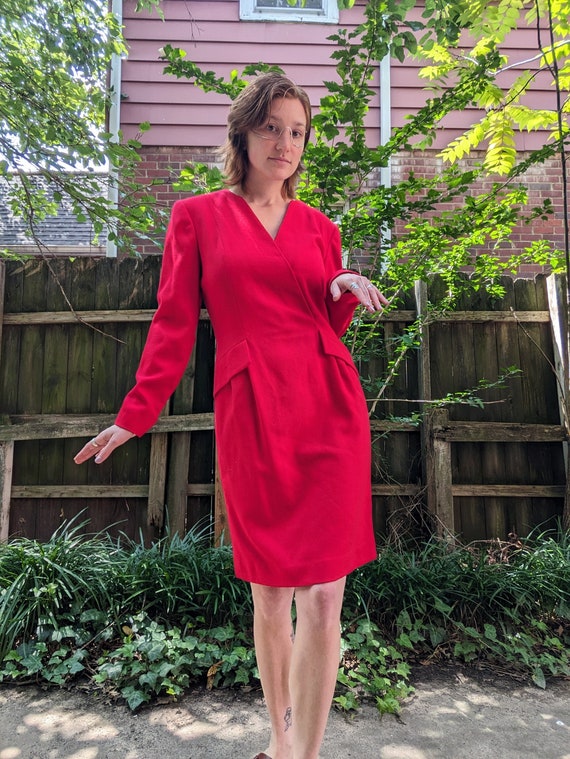 80s Red Wool Scaasi Dress