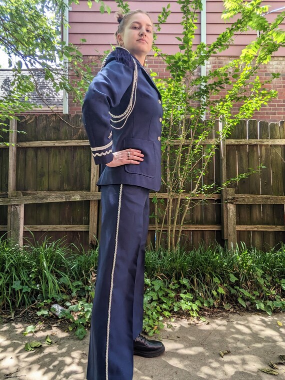 RARE 1970s Navy Blue Military Style Suit - image 4
