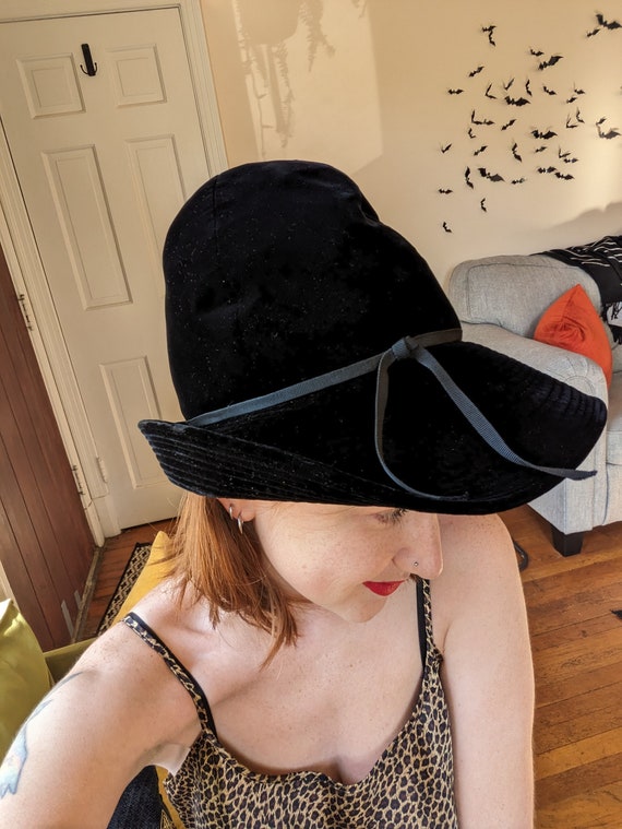 40s Black Velveteen Hat - image 4