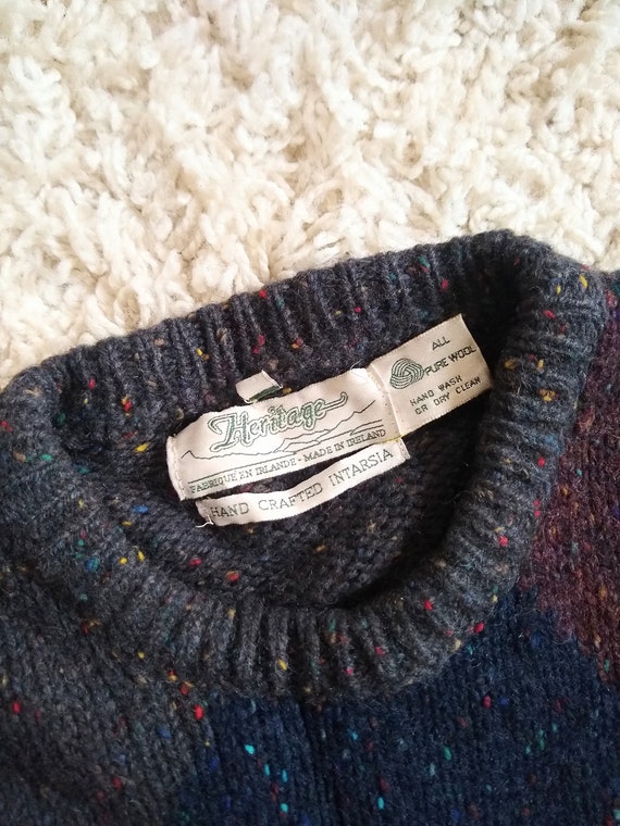 Vintage Handcrafted Irish Wool Intarsia Sweater - image 3