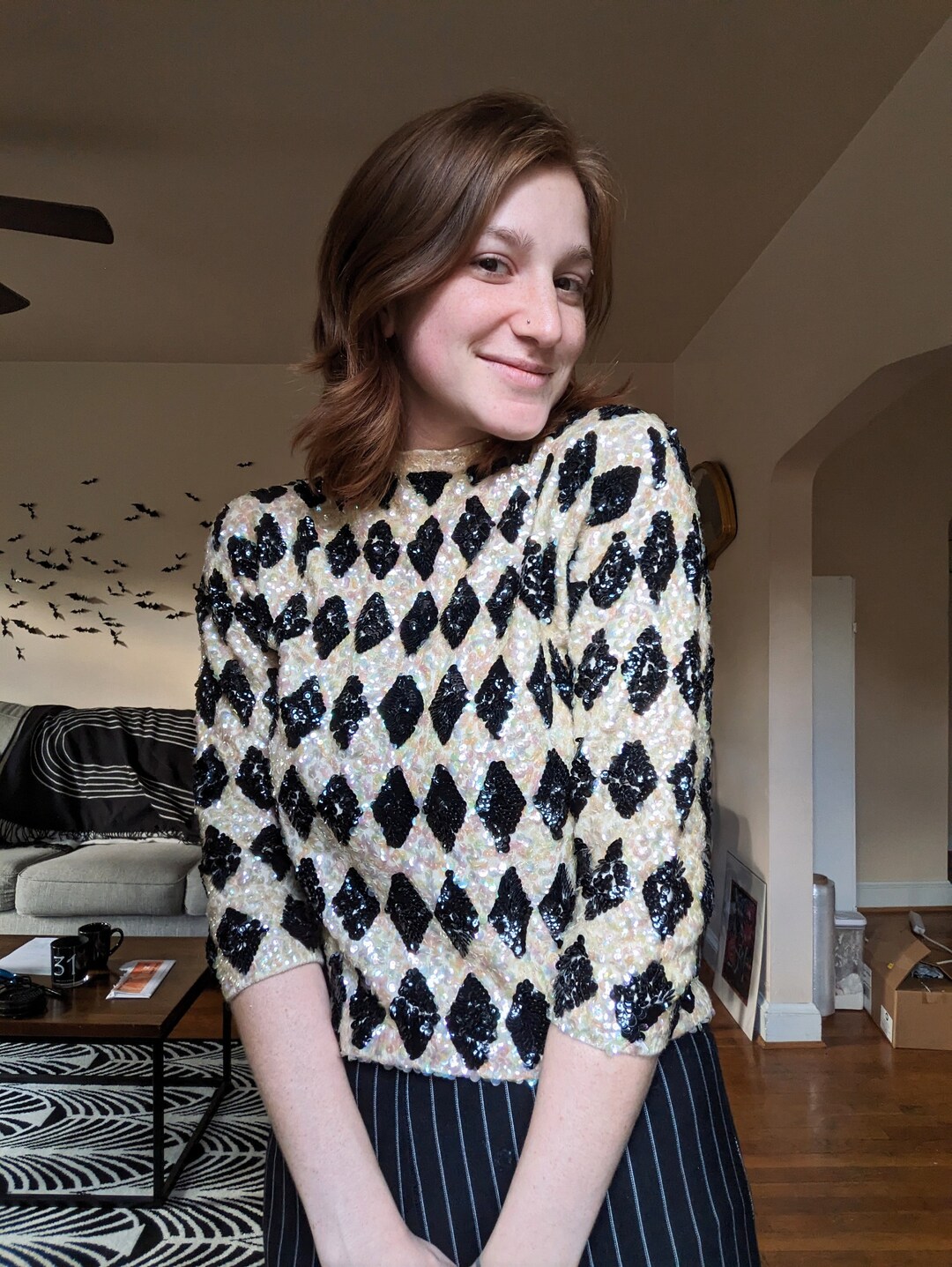 1960s Deadstock Cream Wool Knit Set with Gold Buttons