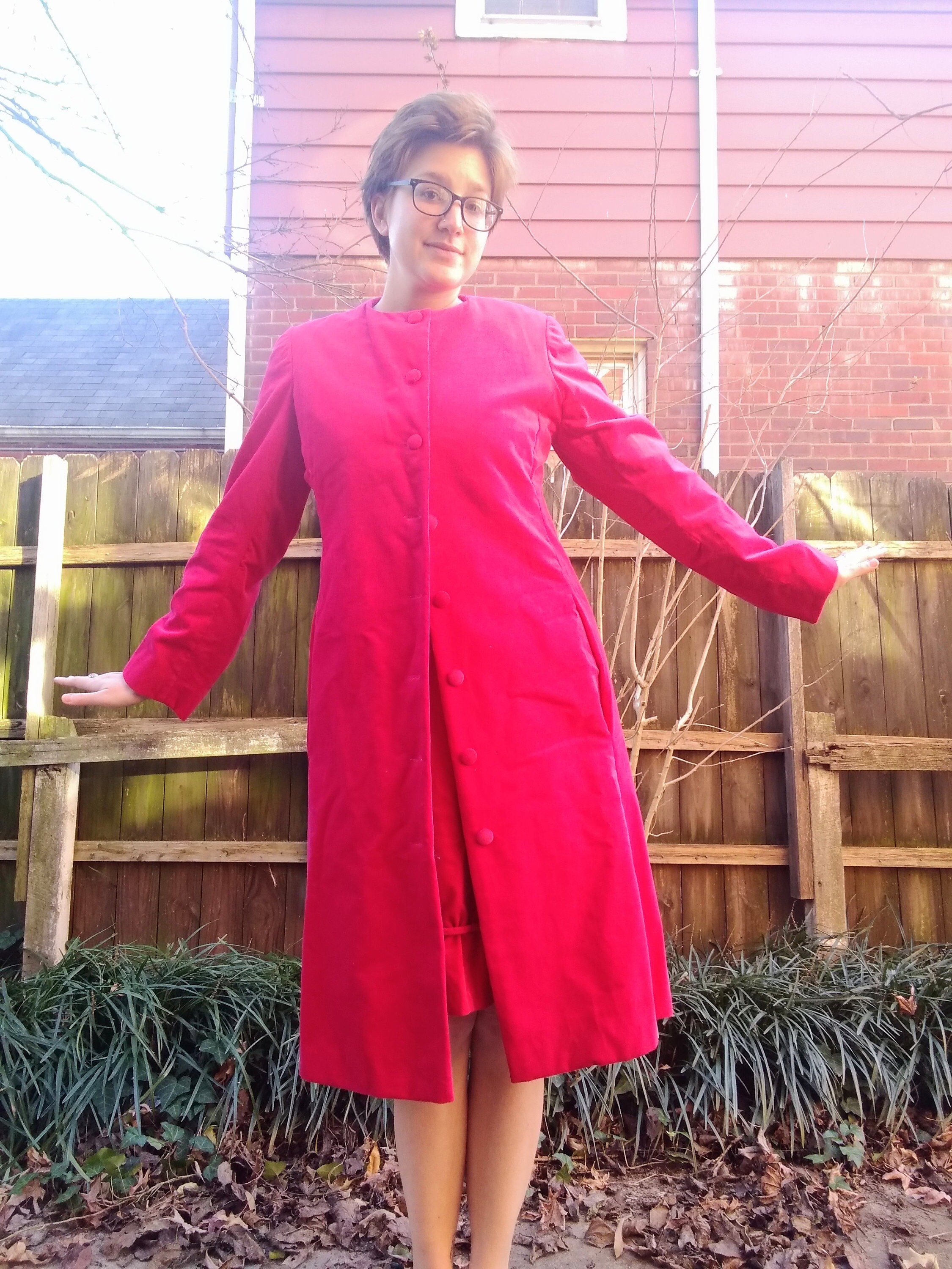 Large 1960s Fuchsia Coat and Dress Set