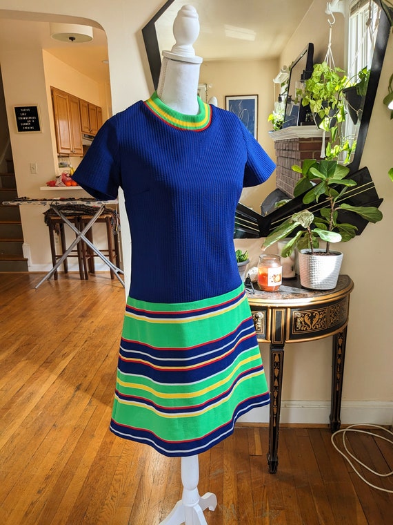 60s Knit Striped Mod Mini Dress - image 5