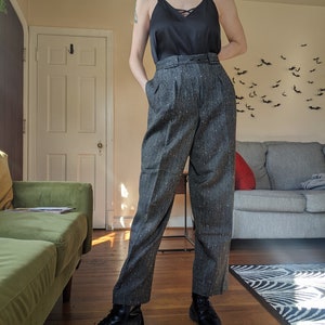 1980s Giorgio Armani Flecked Dark Gray Pleated Trousers