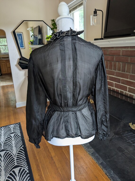 Victorian Black Silk Wrapper with Black Net Ruffle - image 3