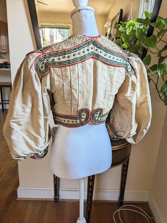 1890s Pleated Silk Bolero Jacket With Corded Trim… - image 2