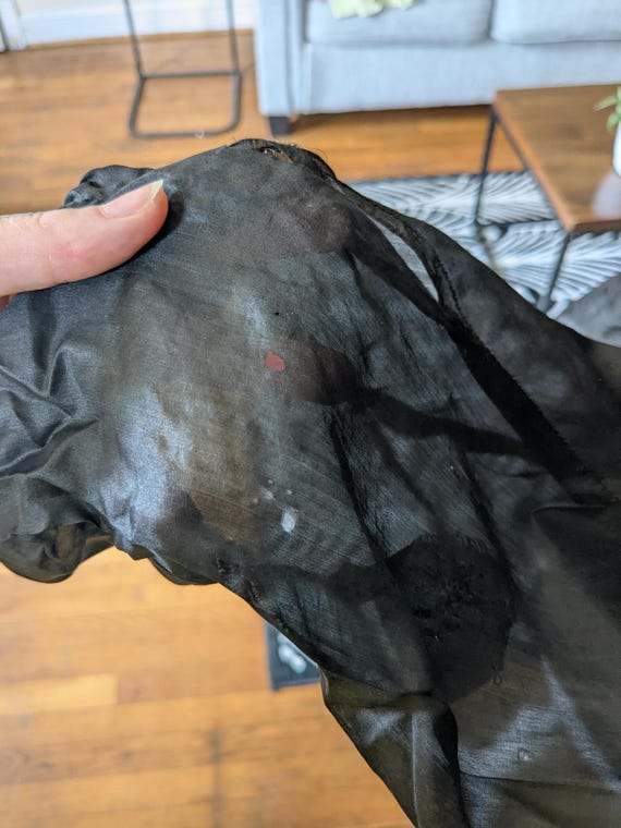 Victorian Black Silk Wrapper with Black Net Ruffle - image 10