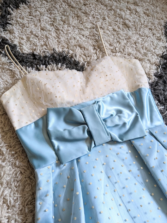 60s Blue and White Polkadot Gown