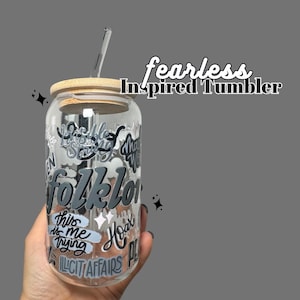 Folklore - Swiftie Inspired Tumbler - Hand Drawn Design - 16 onz Glass Tumbler