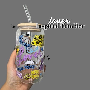 lover - Swiftie Inspired Tumbler - Hand Drawn Design - 16 onz Glass Tumbler