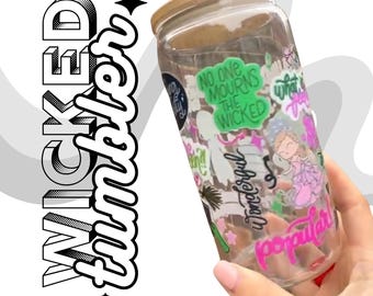 Wicked Inspired Tumbler - New Hand Drawn Design - 16 onz Glass Tumbler