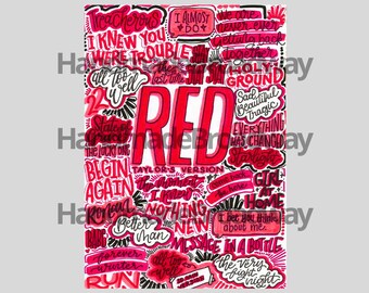 T Swift RED TV inspired Monochrome Hand Drawn Printed Poster* - Gift