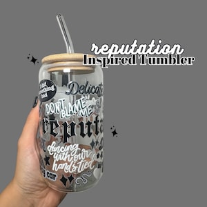 Reputation - Swiftie Inspired Tumbler - Hand Drawn Design - 16 onz Glass Tumbler