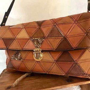 Brown shoulder bag, Brown leather handbag, Leather mix shoulder bag, Brown handbag