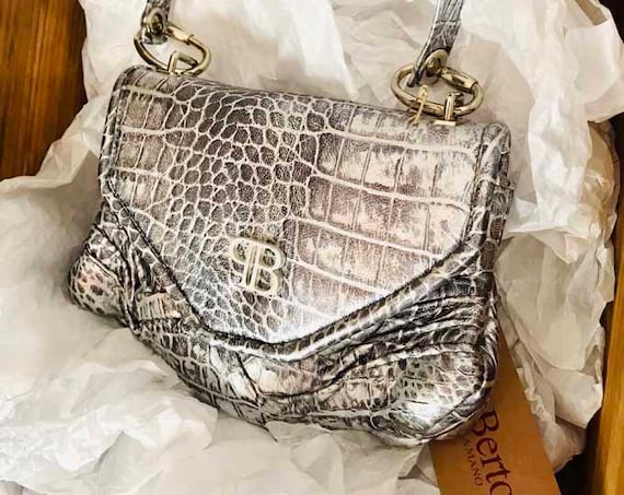 Leather Bag Silver Crocodile Print Party Bag Shoulder Bag Etsy