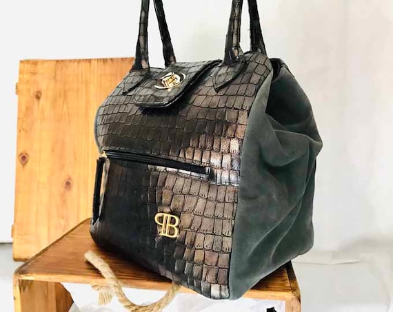 dark grey suede handbag