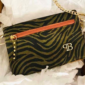 Umhängetasche, Umhängetasche, Umhängetasche aus Leder, Wildleder, Zebraprint, Geldbörse