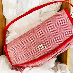 bolso de piel y tela, bolso de tela, cartera de hombro, tejido príncipe de Gales, cuadros, solapa, cierre magnético