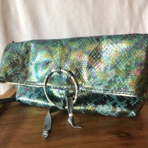 Sac imprimé serpent bleu, sac à bandoulière imprimé serpent de fête, petit sac en cuir imprimé serpent, sac de cérémonie