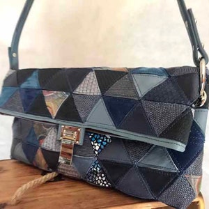 Sac à bandoulière en cuir bleu, sac cartable bleu, sac à bandoulière style jean denim, sac à main en cuir bleu