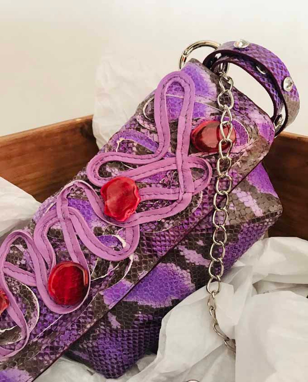 Buy Leather Handbag for Ceremony and Party, Imitation Snake Print