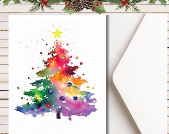 Grußkartenset mit Aquarell-Weihnachtsbaum, festliches Briefpapier