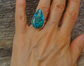 Silver Teardrop Raindrop Azurite Minimalist Ring Size 5