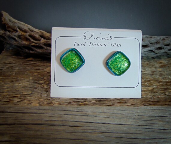 Fused Glass Earrings, Clip On, Handcrafted Dichro… - image 1