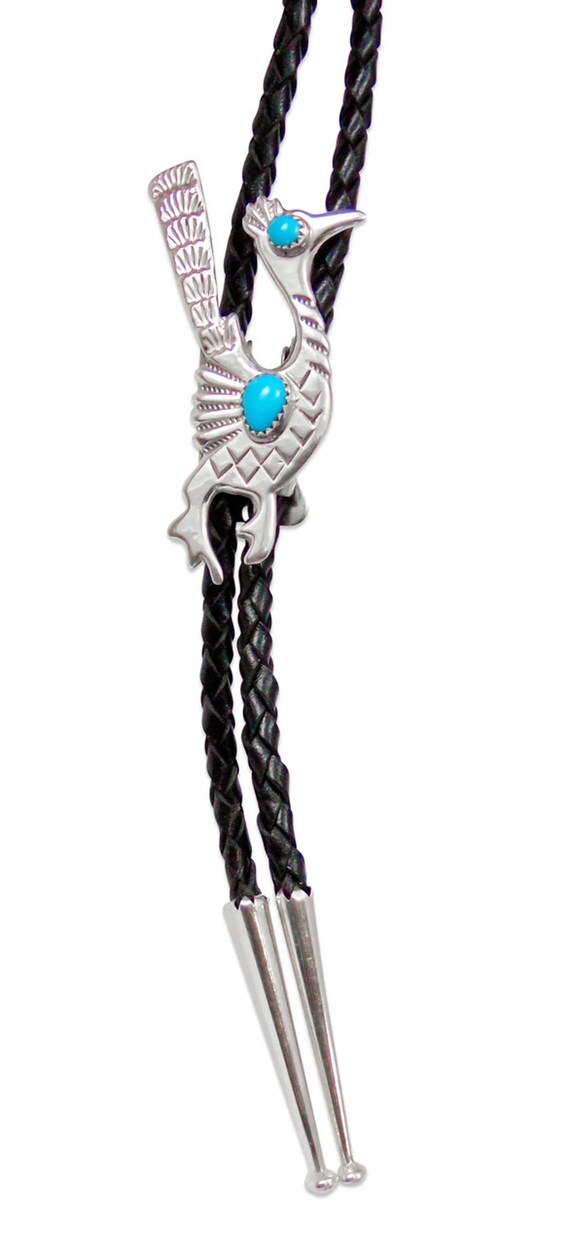 Native American Silver Turquoise Roadrunner Bolo T