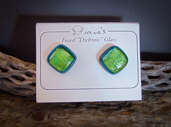 Fused Glass Earrings, Clip On, Handcrafted Dichro… - image 2
