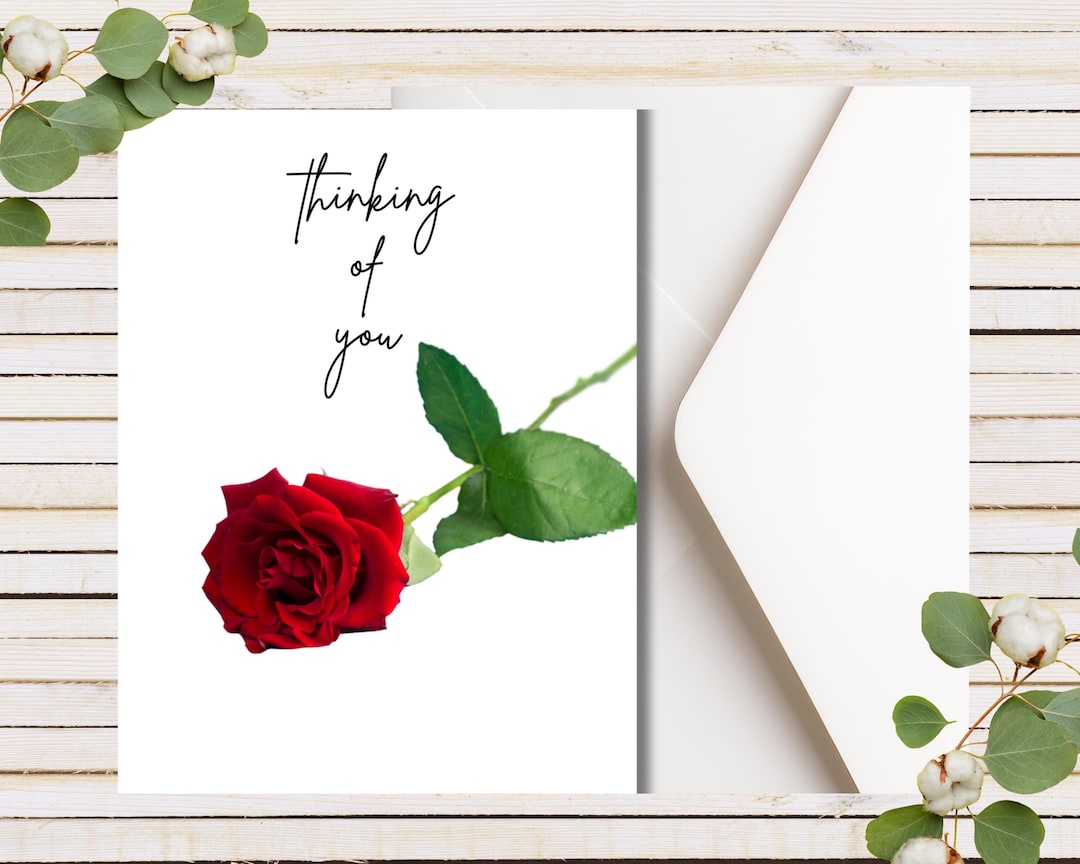Red Rose Thinking of You Cards: Floral Blank Greeting Card Set - Etsy