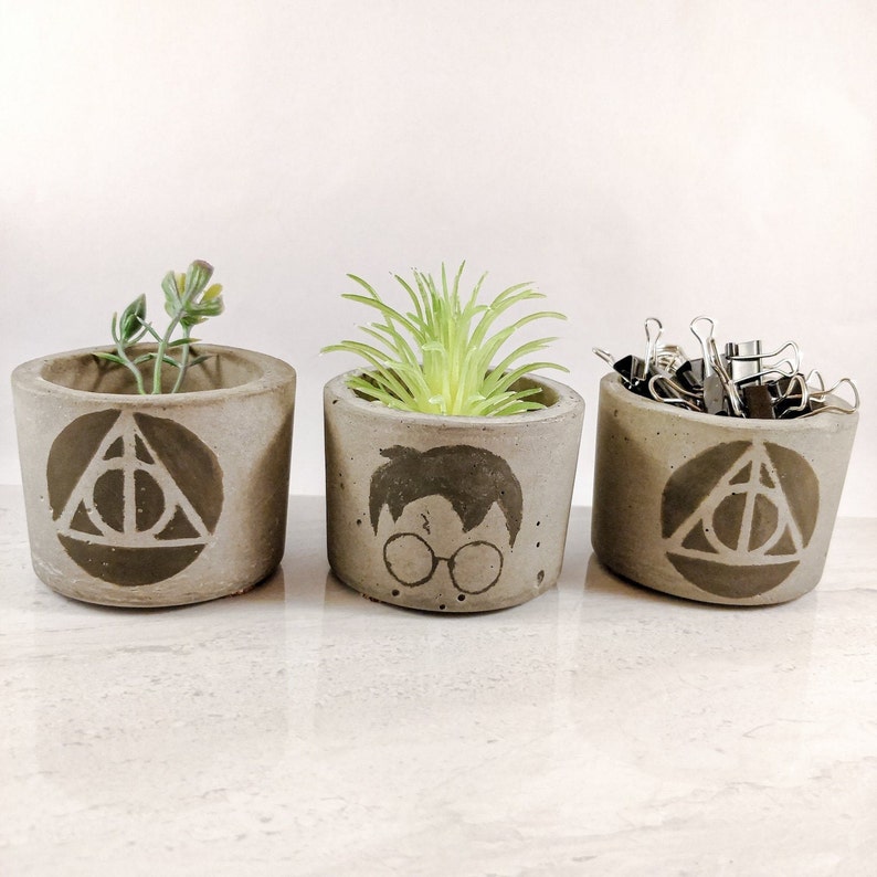 Harry Potter Concrete Succulent Planter Deathly Hallows Etsy